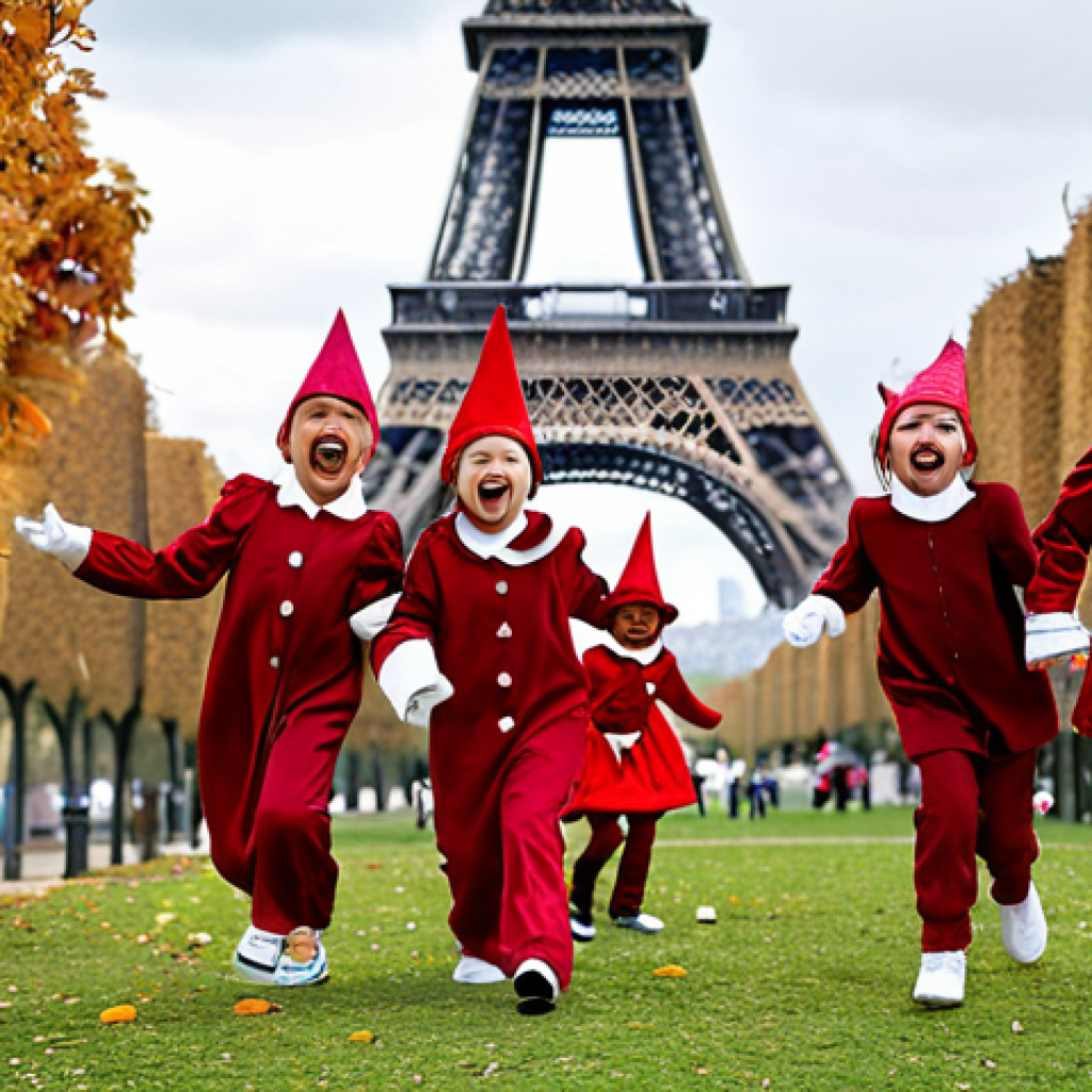 **

*   **Prompt:** A group of diverse children dressed in Sophie Ruby-themed costumes (e.g., for Halloween), laughing and playing in a park in Paris. Eiffel Tower visible in the background. Focus on friendship and joy. Style: Vibrant, cartoonish, slightly painterly.

**