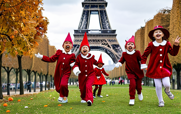 **

*   **Prompt:** A group of diverse children dressed in Sophie Ruby-themed costumes (e.g., for Halloween), laughing and playing in a park in Paris. Eiffel Tower visible in the background. Focus on friendship and joy. Style: Vibrant, cartoonish, slightly painterly.

**