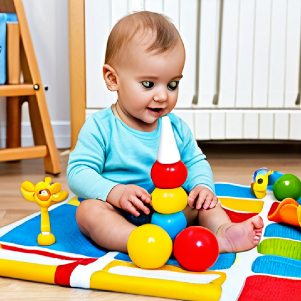 **

"A baby playing with Sophie la Girafe, fully clothed, sitting on a playmat with colorful toys in a bright, family-friendly nursery, safe for work, appropriate content, perfect anatomy, natural proportions, well-formed hands, proper finger count, professional, modest, high resolution."

**