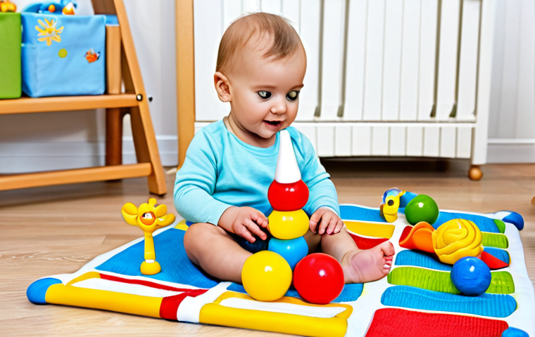 **

"A baby playing with Sophie la Girafe, fully clothed, sitting on a playmat with colorful toys in a bright, family-friendly nursery, safe for work, appropriate content, perfect anatomy, natural proportions, well-formed hands, proper finger count, professional, modest, high resolution."

**