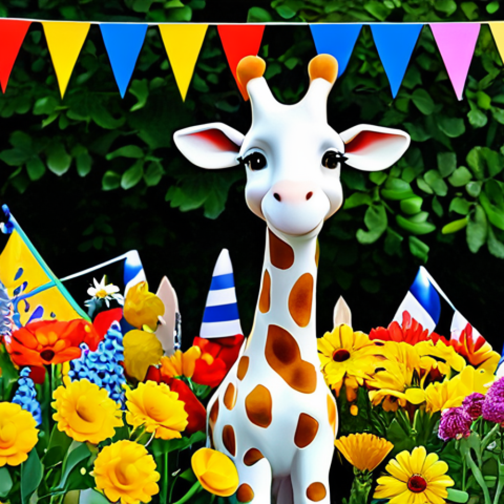 소피루비 지역 축제 - Festive Sophie**
"A charming illustration of Sophie la Girafe decorated for a local French festival...