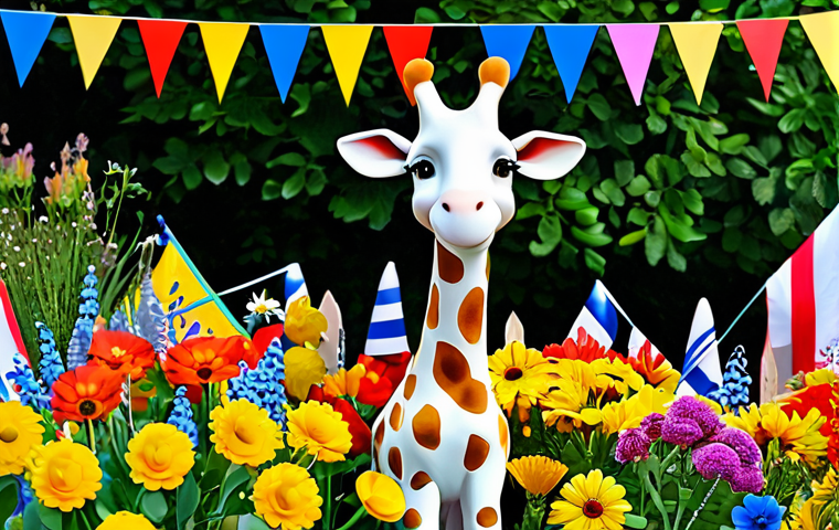 소피루비 지역 축제 - Festive Sophie**

"A charming illustration of Sophie la Girafe decorated for a local French festival...