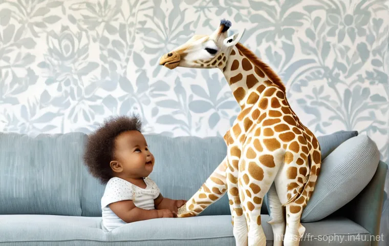 소피루비 상징적인 요소 - **Prompt 1: Sensory Discovery with Sophie la Girafe**
    "A joyful, curious baby, approximately 6-9...