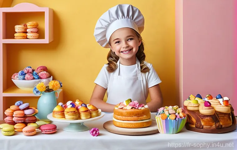 소피루비 속의 문화적 상징 - **Prompt: A joyful young girl, Sophie, dressed as a skilled pastry chef. She is wearing a clean, whi...