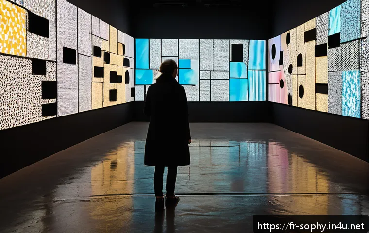 소피루비 주제의식 - A contemporary art gallery scene featuring an immersive installation by Sophie Ruby, combining physi...