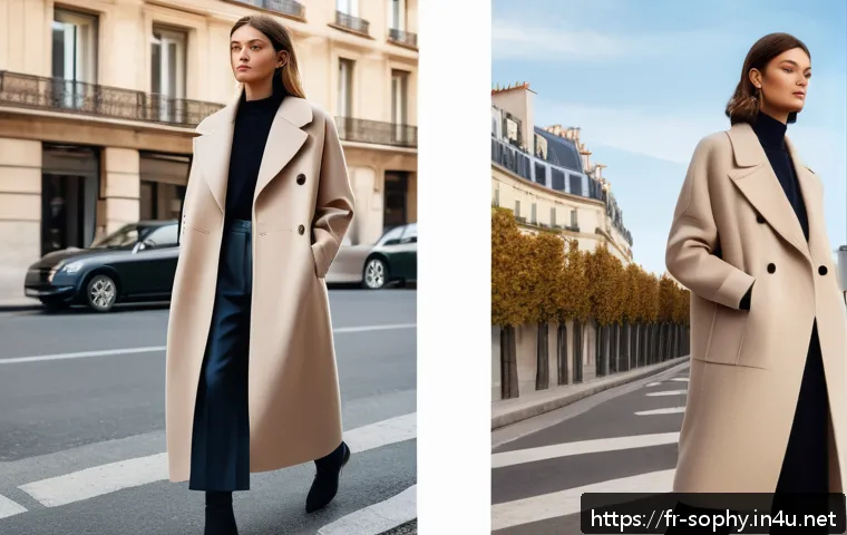 소피루비 새로운 아이템 - A sophisticated fashion editorial scene featuring a model wearing an oversized eco-friendly wool ble...