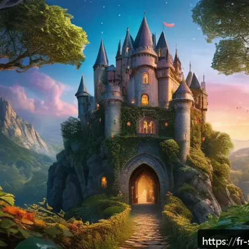 Home 17 소피루비와 자매 애니메이션 - A vibrant, magical forest scene at twilight with richly detailed colorful foliage, ancient towering ...